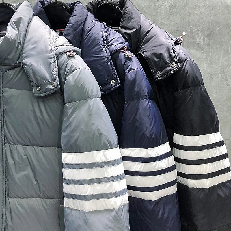 TB THOM Winter Jacket Men Classic White 4-Bar Striped Style White Duck Down Coat High Quality Hooded Warm Women Winter Coats