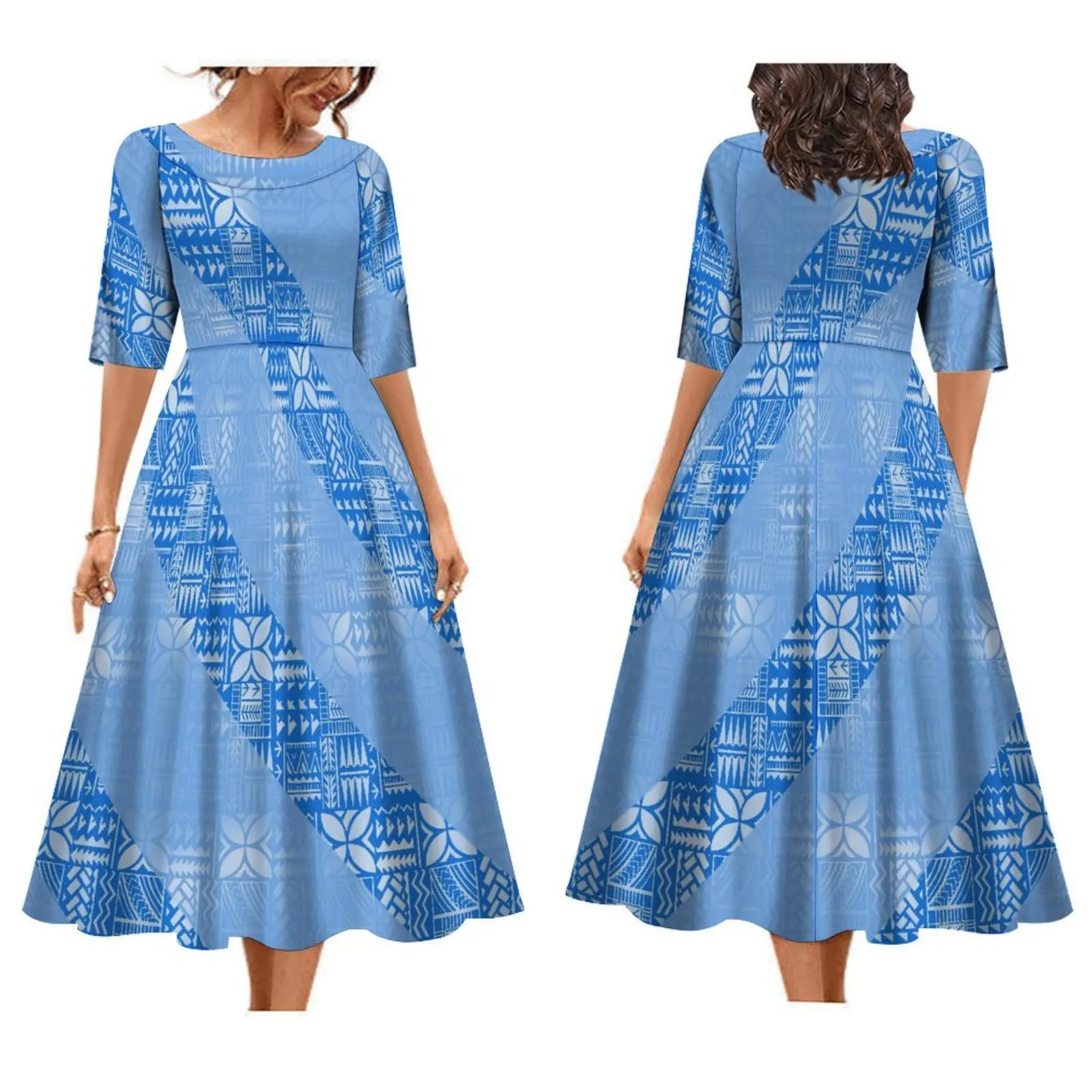 Женское полинезийское Летнее Длинное платье с коротким рукавом и круглым