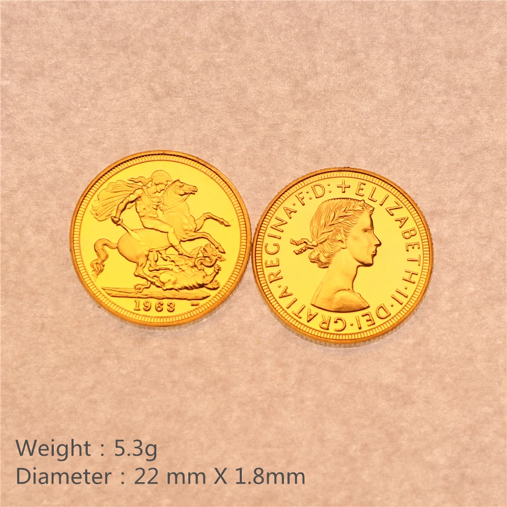 Позолоченная монета Соверен Джорджа Великобритании Елизаветы II 1963 года памятная