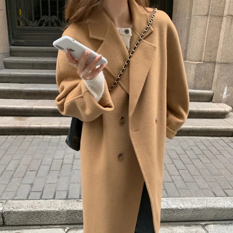 

Korean Woolen Coat for Women 2023 Autumn and Winter New Double Breasted Solid Color Wool Coat Women Jackets