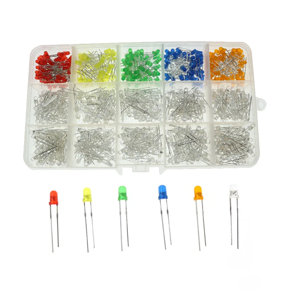 

LED Diode 3mm Assorted Kit White Green Red Blue Yellow Orange Pink Purple DIY Light Emitting Diode High Color Rendering Index