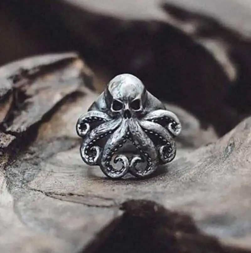 

Retro Punk Gothic Style Cthulhu Metal Octopus Skull Rings for Men Domineering Cool Street Party Dance Jewelry