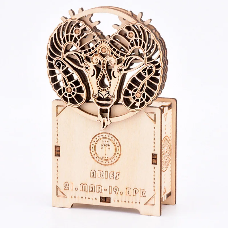 NEW Aries Clockwork Music Boxes 3d Jigsaw Wooden Carved Building Toys Christmas DIY Constellation Puzzle Music Box New Year Gift