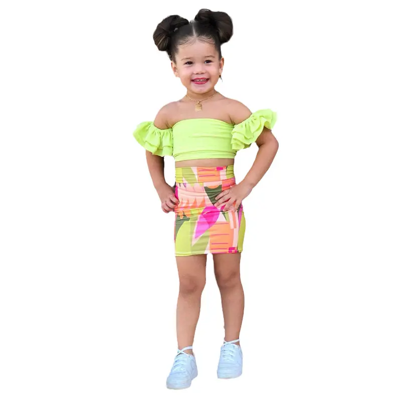 

Children's Summer Clothing For Girls Off Shoulder Crop Tops+Skirts Dress 2pcs/set Baby Girl Clothes Outfits Toddler Kids 1-8Y