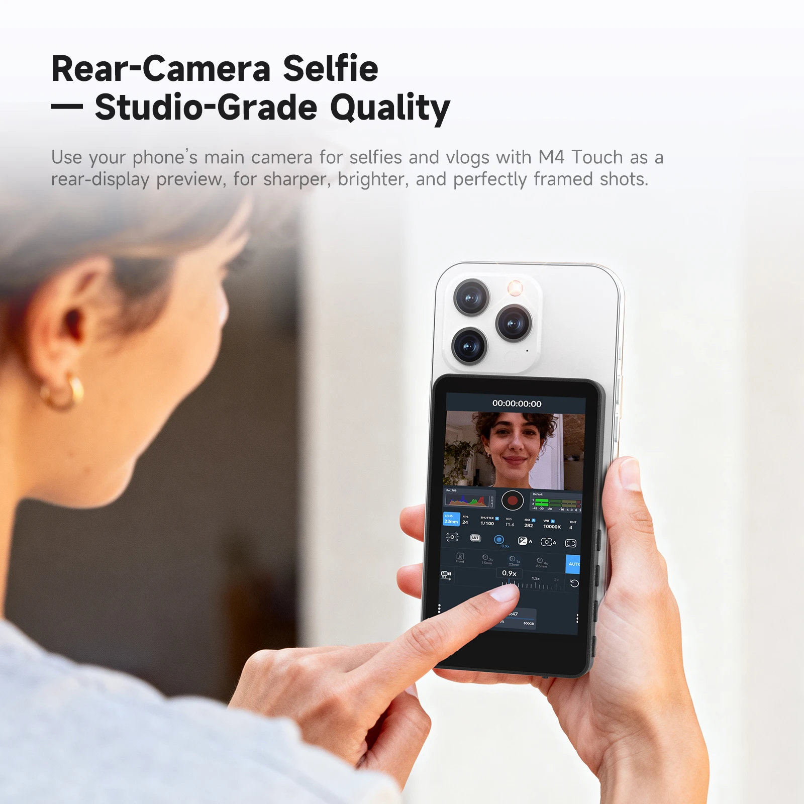 Фото SYNCO XView M4 Touch Wireless 4K Монитор для селфи, сенсорный экран обратного управления телефоном, дизайн MagSafe, дальность действия 50 м для видеоблогов №2