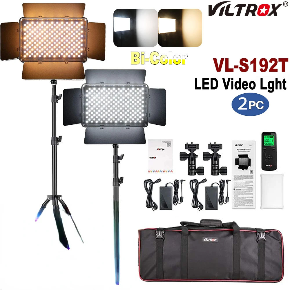 

VILTROX VL-S192T 2Set Studio Camera Photo Light 3300K/5600K Bi-color LED Video Light Kit Wireless Remote Control With Tripod