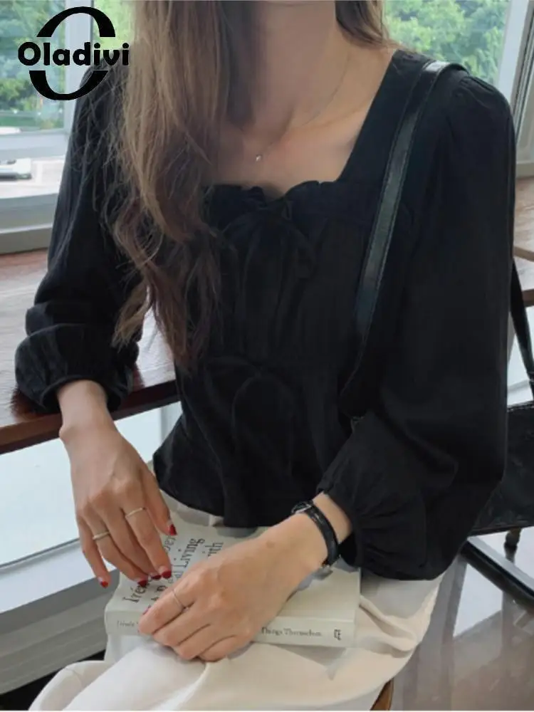 

Oladivi Women's Short Sleeve Ruffle Blouses 2022 Spring Autumn New Casual Loose Shirts Vintage Ladies Oversized Top Clothing 911
