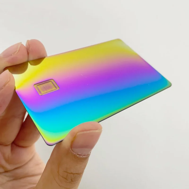 

Polish Finish EMV Chip Slot Rainbow Color Unique Metal Credit Card Debit Bank Card Blank