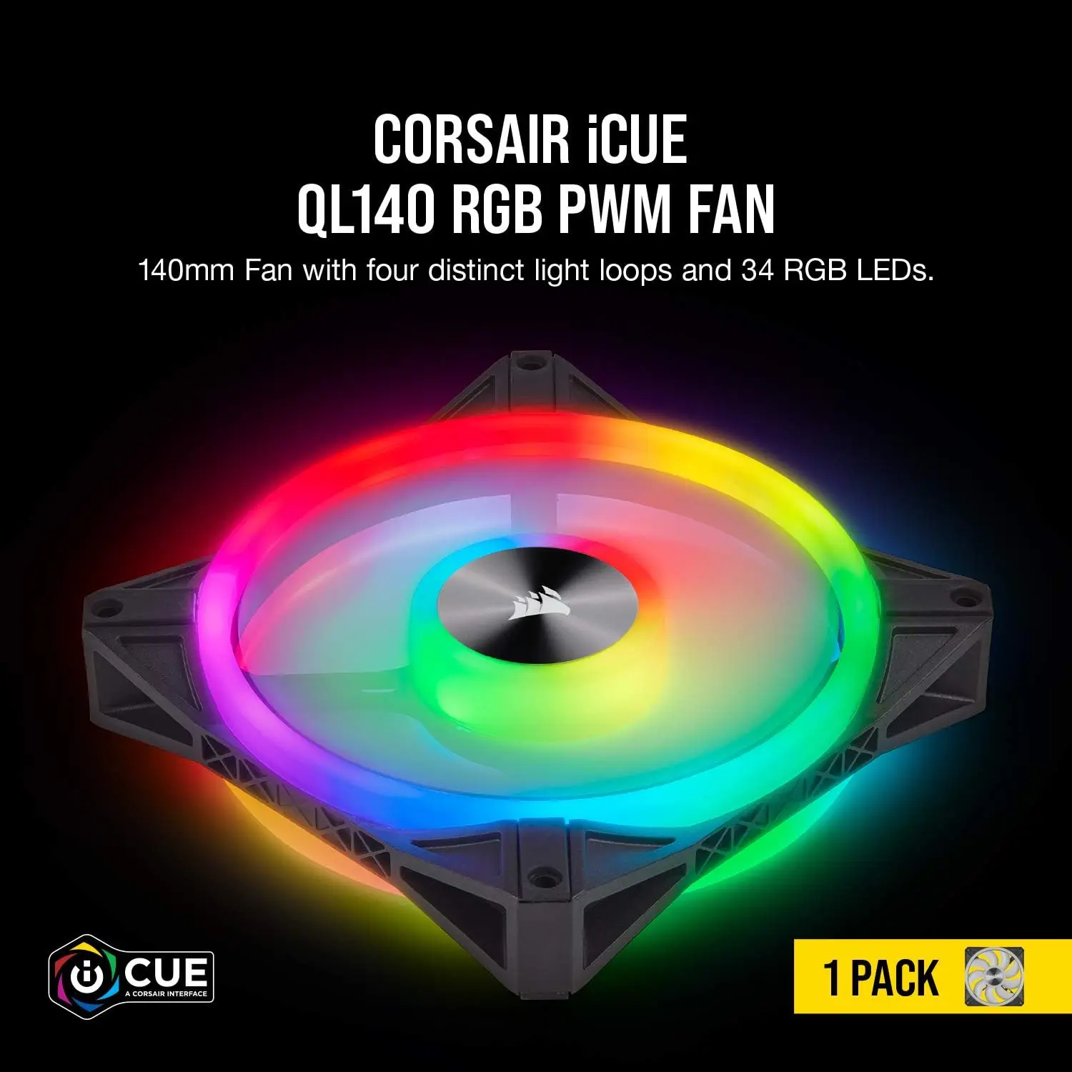 

Corsair QL Series, QL140 RGB, 140 мм RGB светодиодный Fan, один пакет