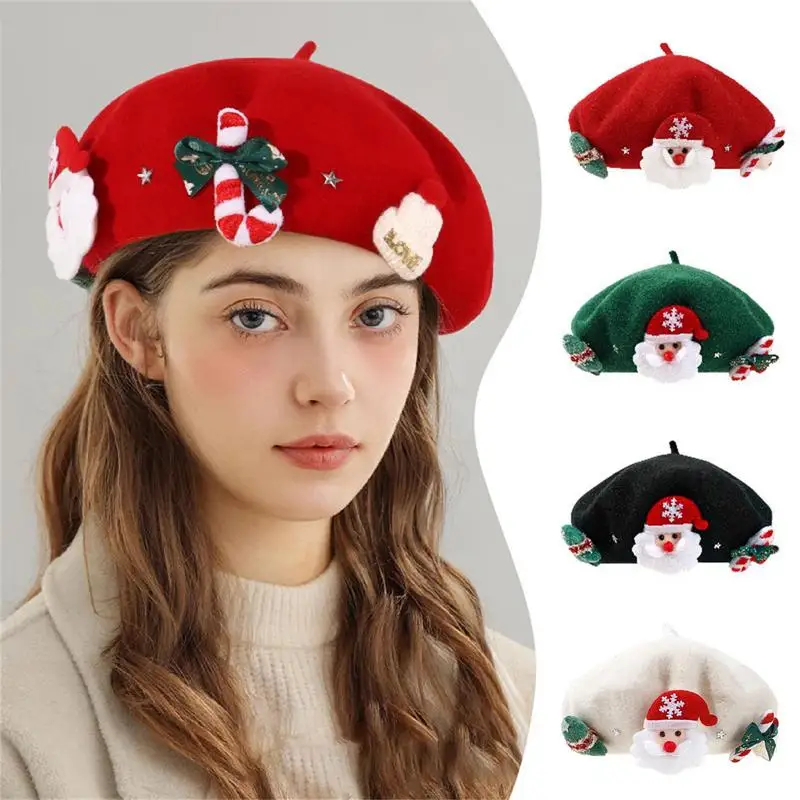 

Christmas Berets Beanies Hats French Beret Female Winter Headwear Cute Christmas Tree Santa Barrette Hat Best New Year Gifts