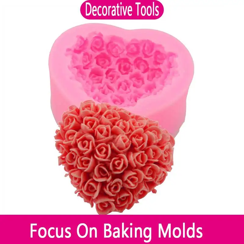 

Heart-shaped Rose Cake Mold Chocolate Fondant Baking Silicone Mold Dripping Soap Mold Decoration Cake Decorating Tools Kitchen