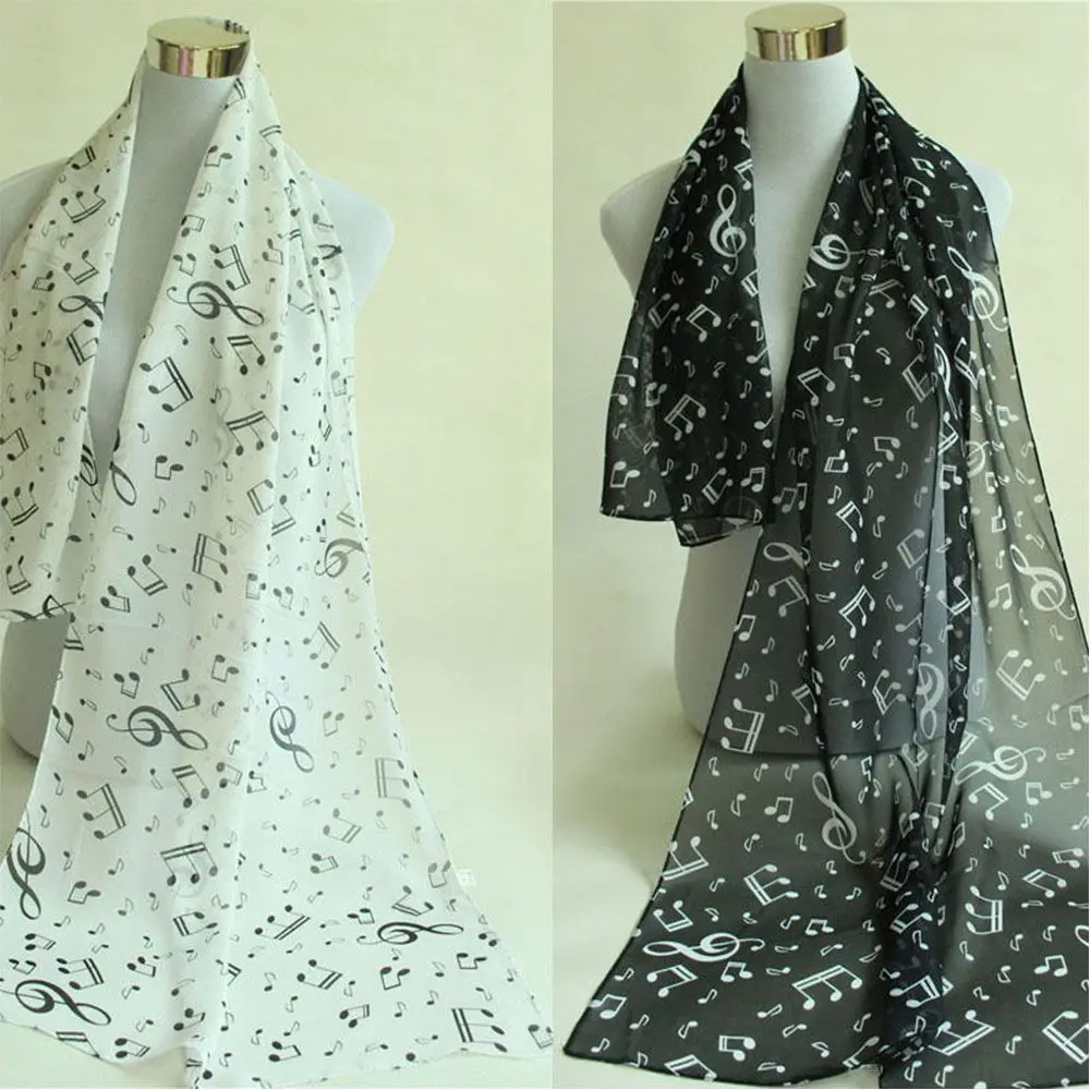 

Ladies Gift Accessory Sheet Treble Clef Printed Music Note Printed Scarf Muffler Shawl Chiffon Silk Scarf