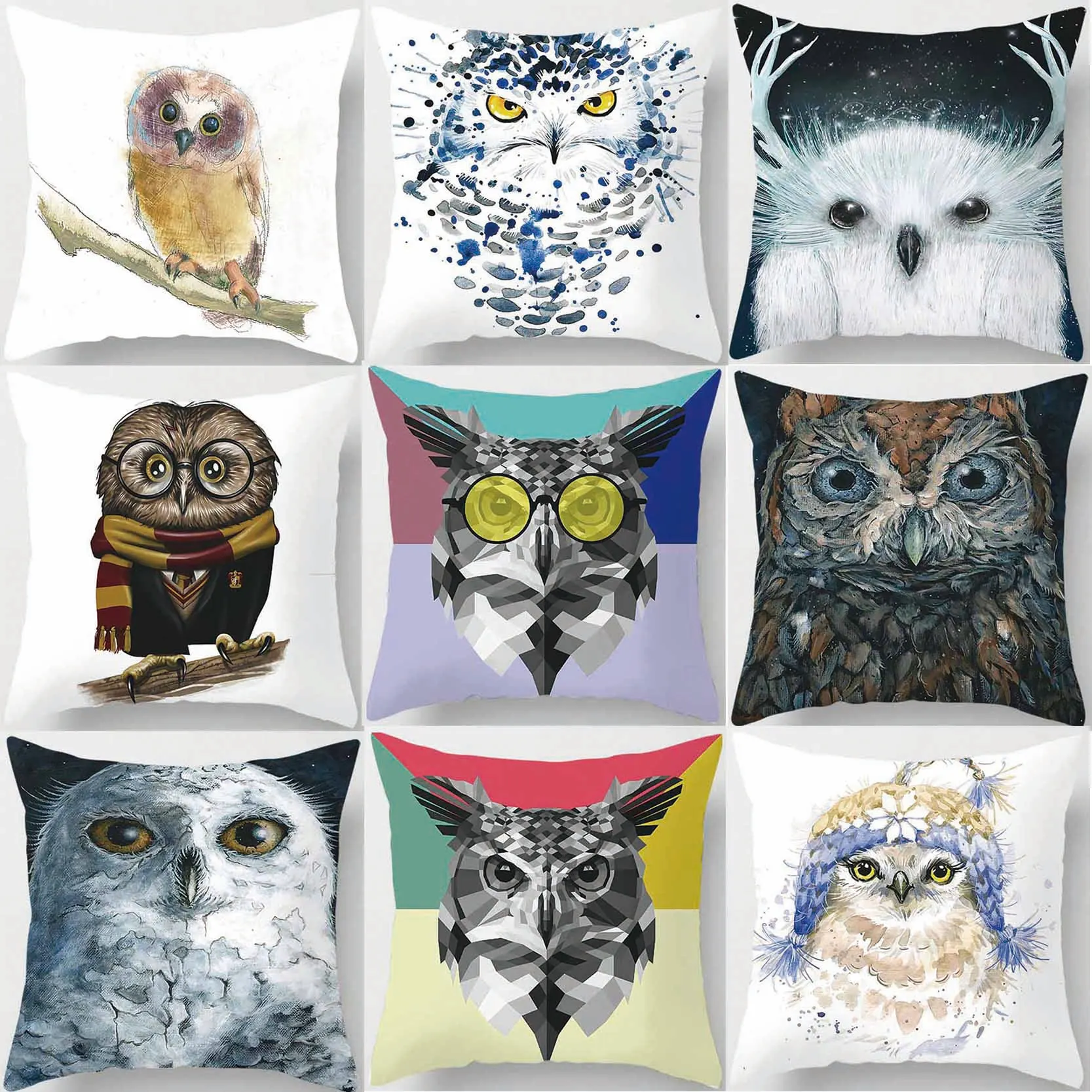 

The Night Hunter Owl Square Pillowcase with Wreath for Home Decoration Car Sofa Cushion Cover45cm*45cm