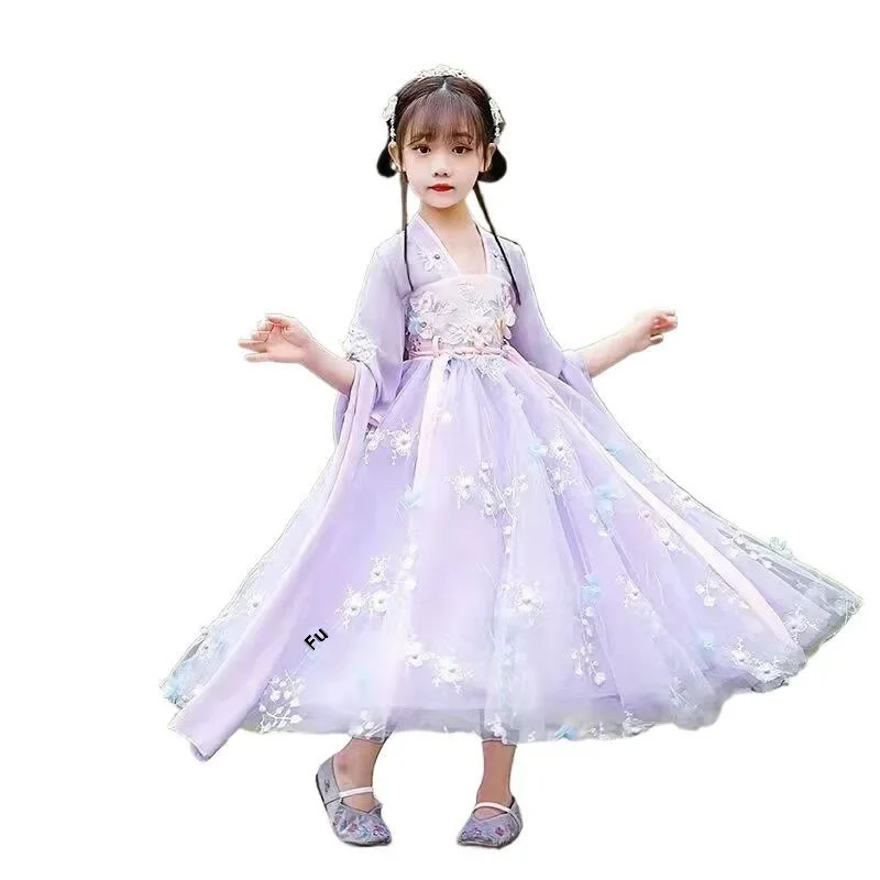 Стильное летнее платье Hanfu для девочек новый дизайн 2024 детское принцессы