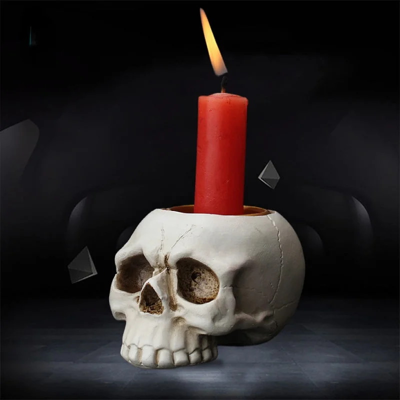 

Skull Model Candlestick Creative Horror Desktop Decoration Halloween Secret Room Escape Haunted House Bar Atmosphere