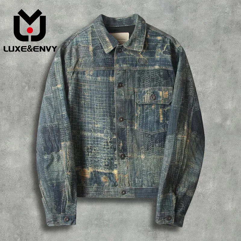 

Мужская джинсовая куртка люкс & ENVY, повседневная короткая куртка с лацканами и цифровым 3D принтом, весна-осень 2023