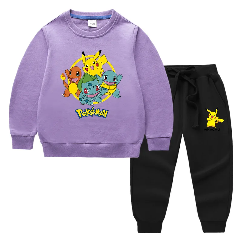 

Pokemon Cartoon Y2K Kids Sweatshirt Trousers 2Pcs-Set Kawaii Pikachu Baby Autumn Cotton Long Sleeve Suit Girl Children Clothing