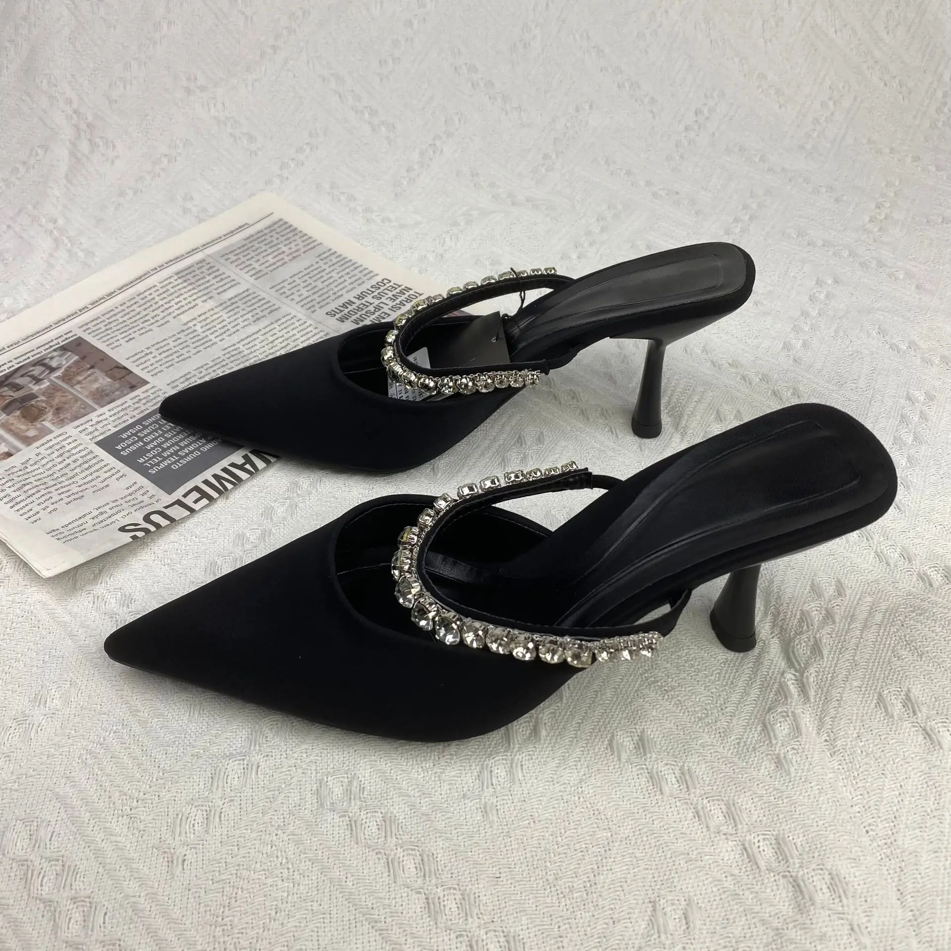 

Босоножки женские на высоком каблуке, заостренные туфли-лодочки, туфли с ремешком на пятке, элегантная обувь, черные, весна-лето