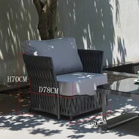 Outdoor Space Sections Couches Elastic single Rope Weaving Sofa chair Garden Conversation Frniture with Grey Cushion By Hand