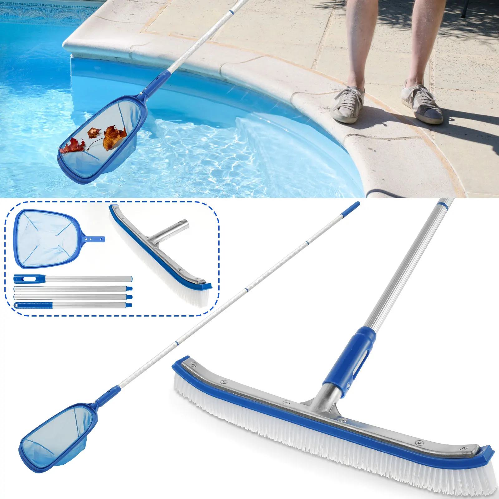 NEW Swimming Pool Brush Set Portable Swimming Pool Cleaning Brush with 63in Handle Lightweight Pool Brush Set Adjustable