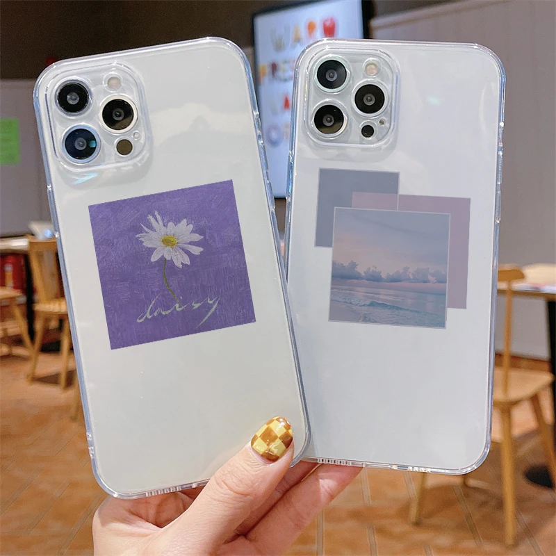 

Simplicity Case For iPhone13 Pro Max Mini 11 12 Pro X XR XS Max SE 2020 8 7 6 6S Plus Daisy And Landscape Soft Silicone Cover