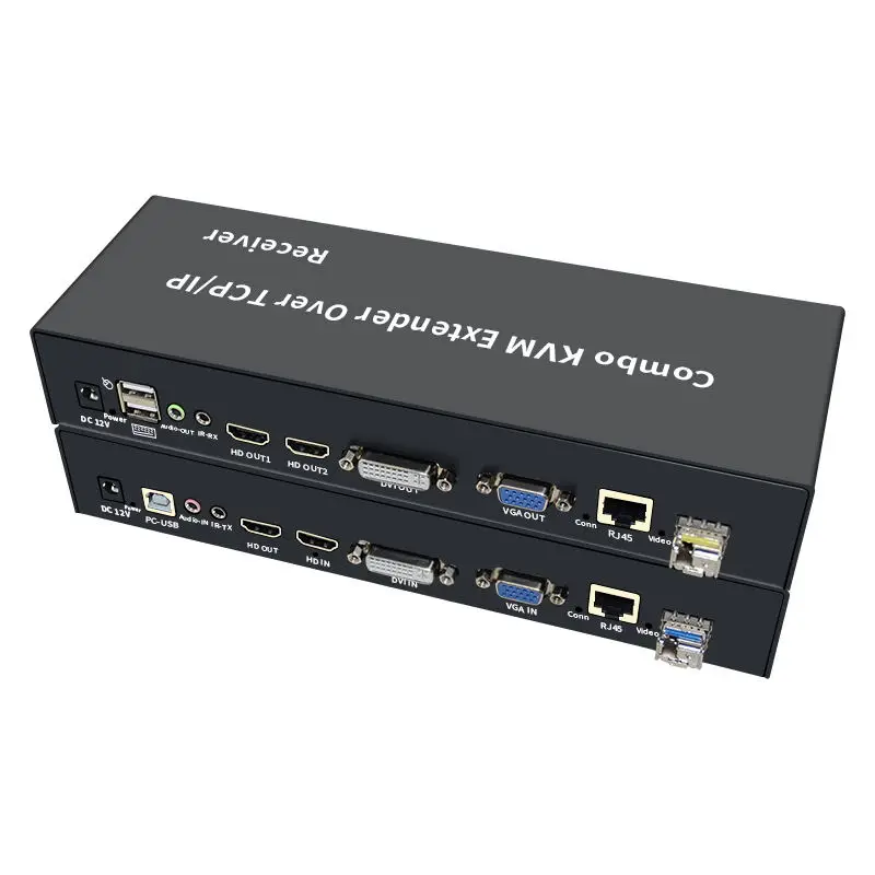 Квм-удлинитель HDMI DVI VGA USB KVM более LC волоконно-оптический 20 км HDMI DVI комбинированный квм-удлинитель более IP Cat6 до 120 м Поддержка мыши клавиатуры