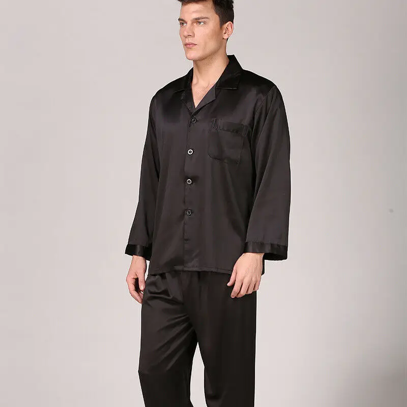 Mens Plain Satin Silk Pajama Set Pyjamas Traditional Solid Pyjamas Sets Pyjamas  Sets for Women 2020  Pj Sets for Men