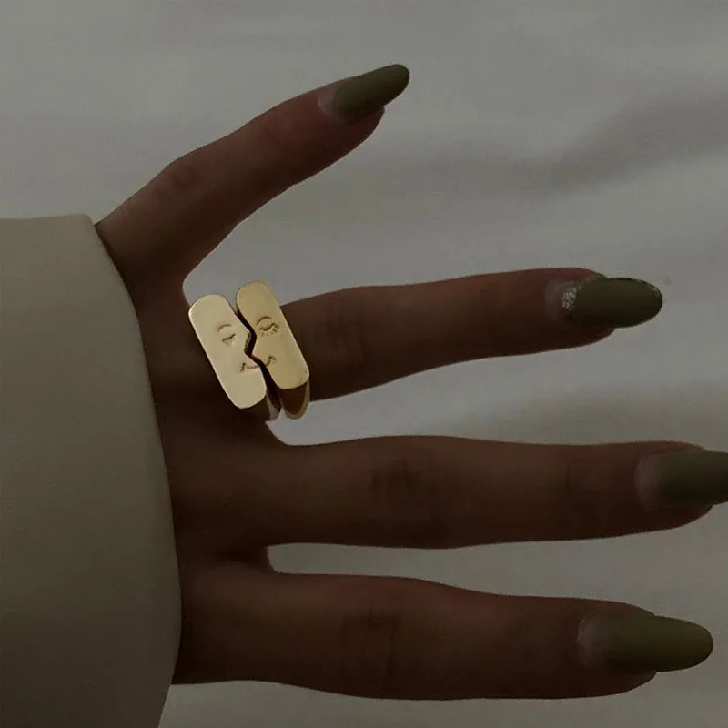 Комплект женских колец Artsy с двумя лицами и регулируемыми камнями золотого цвета