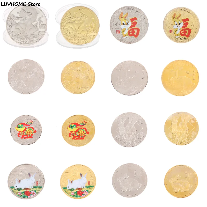 

2023 New Year Of The Rabbit Commemorative Coins Chinese Zodiac Painted Gold Medals Gift Souvenir Coins