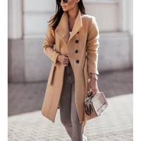 2022 autumn winter casual office wool coat womens fashion new turn down collar long sleeve button jacket lady coats with belt