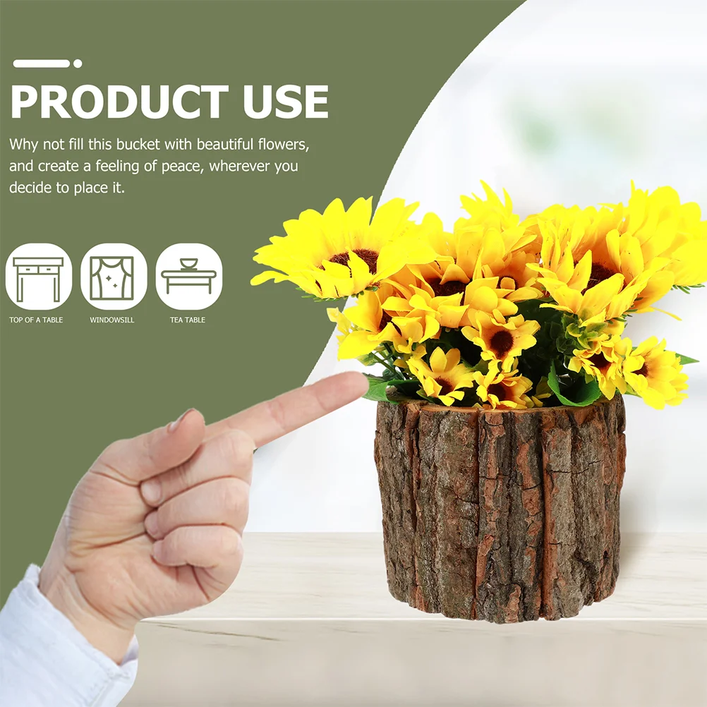 

3 Pcs Flower Bucket Rustic Decor Home Decorative Pot Country Succulent Wooden Vase Buckets Style Flowerpot Natural Flavor