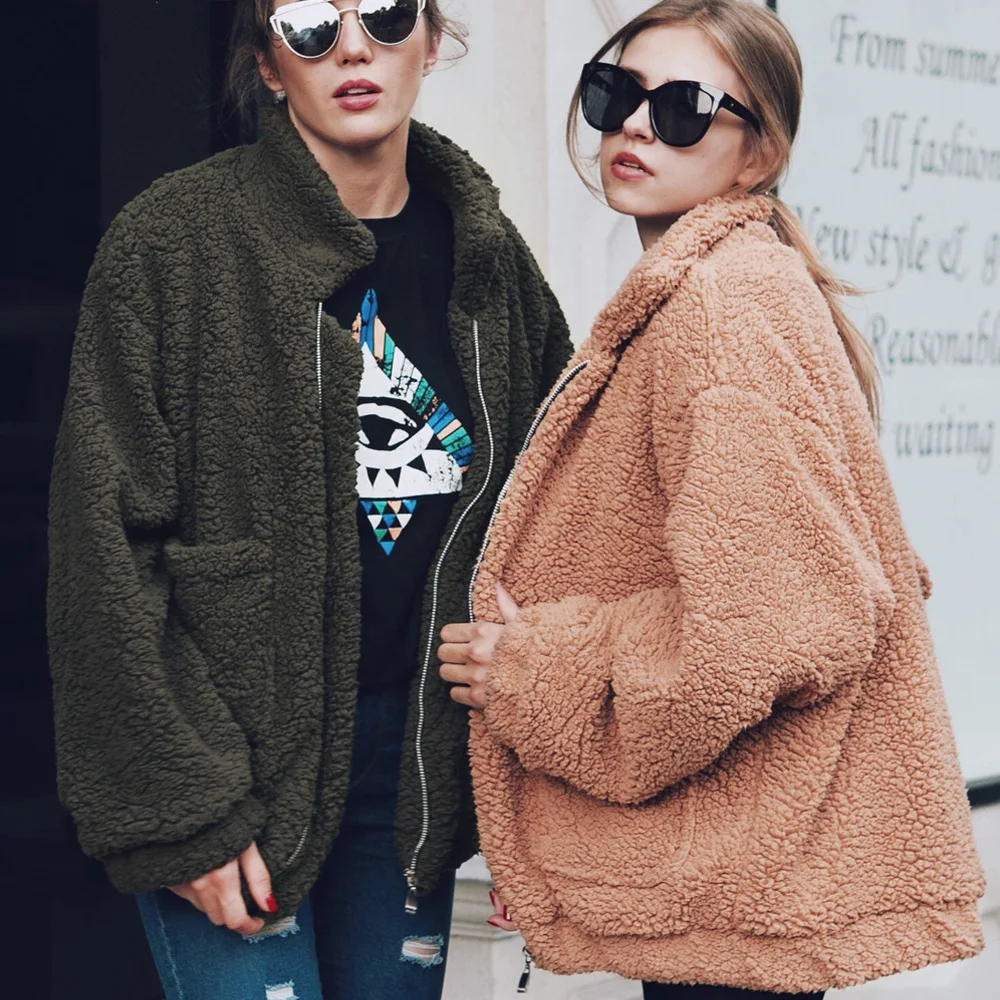 Zipper Solid Color Pure Faux Fur Tendy Fur Jacket Casual Coat Women's Fashion In Autumn  Winter Short  Winter Coat Women