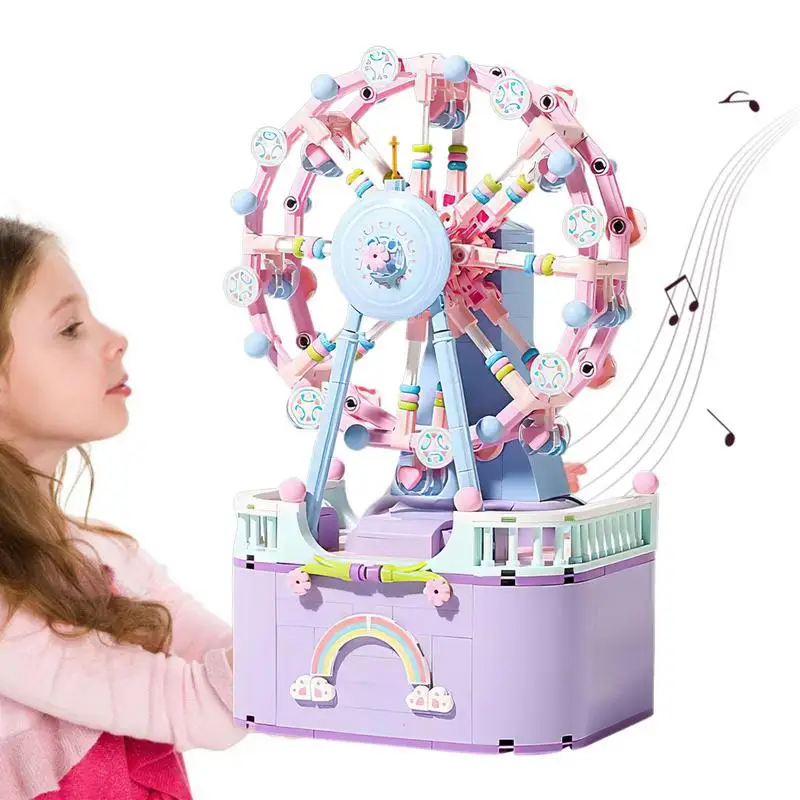 

Music Box Mini Blocks Kids Building Toys DIY Bricks Girls Gift Music Box House Carousel Particle Assembled Building Blocks Toys