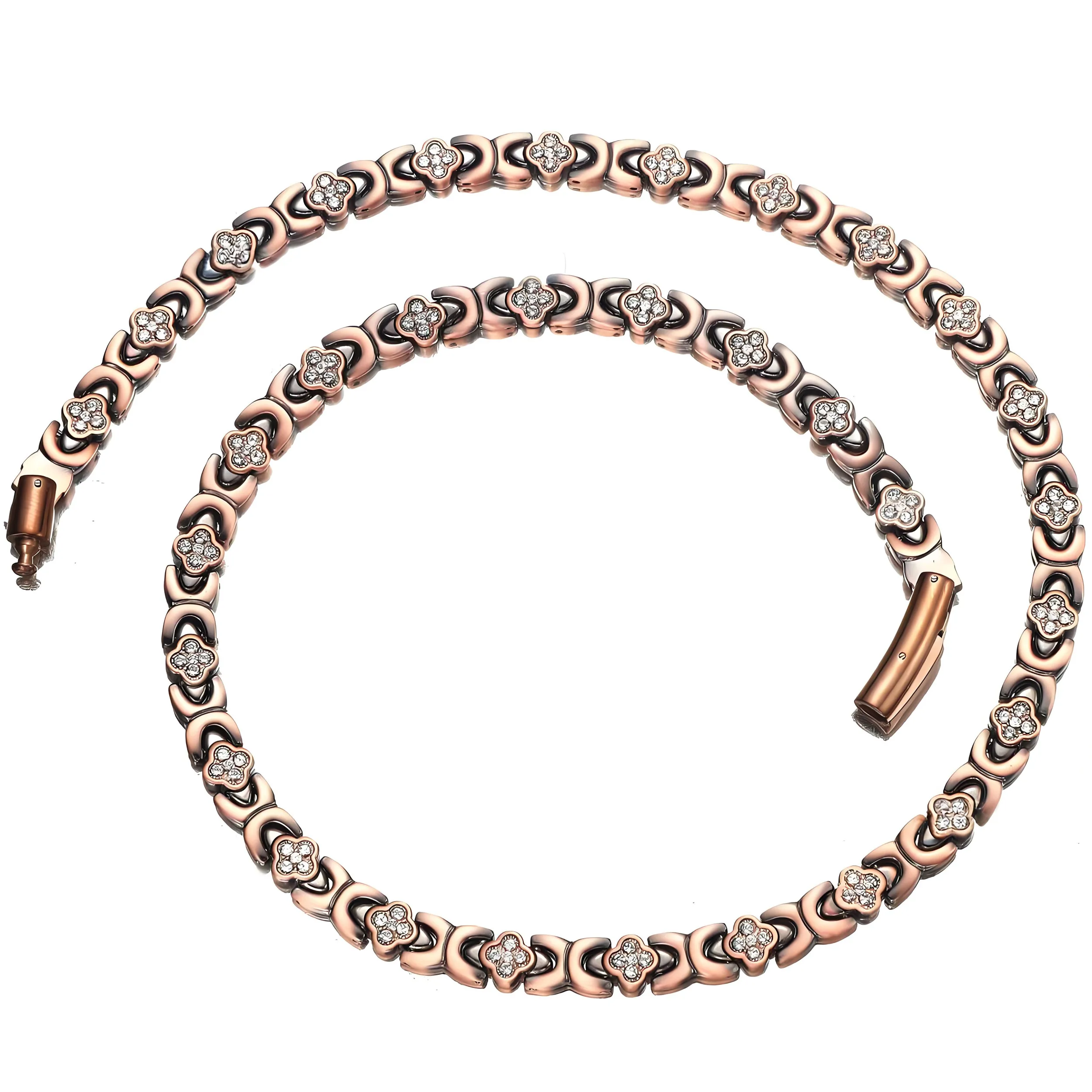 Фото Ожерелье ARADOO Premium из медного сплава с кристаллами, дизайн «Бесконечный клевер» (Удача и Любовь), магнитное терапевтическое украшение, подарки №5