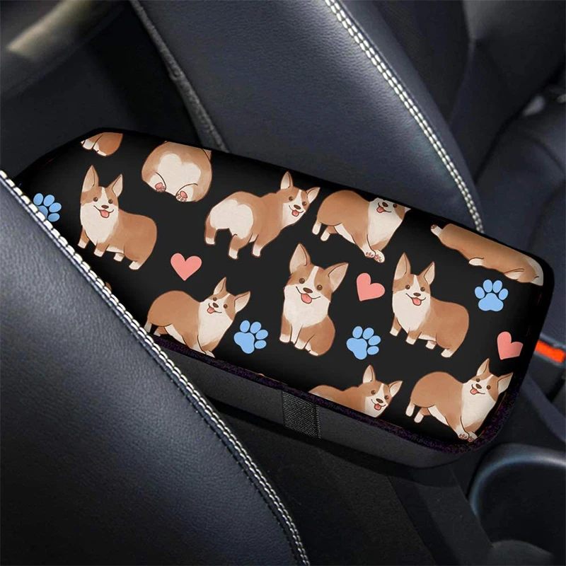 

Car Central Control Dashboard Cover 1PCs Cute Puppy Printed Rubber Material Central Armrest Seat Box Pad For Bmw F11