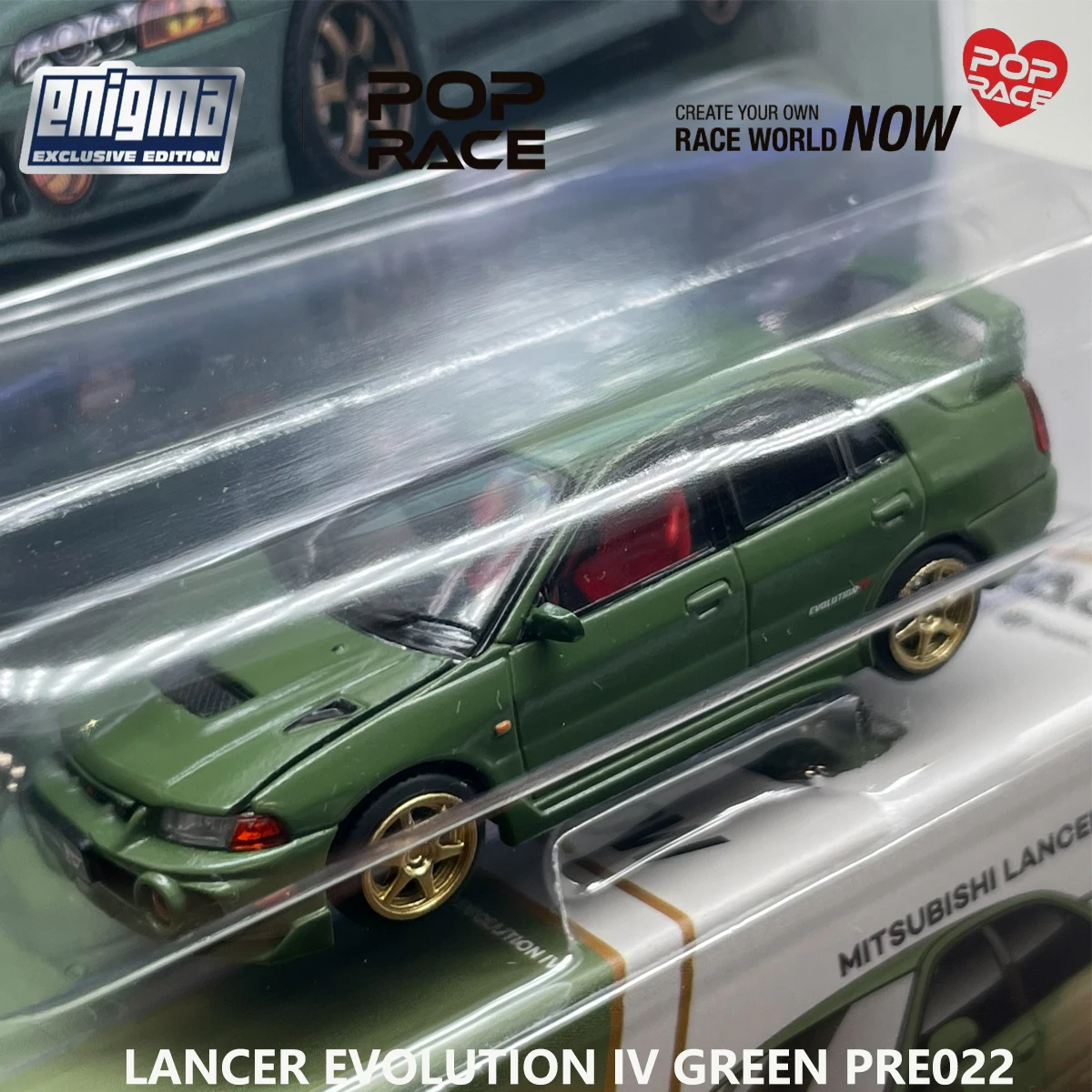 Фото Блистерная упаковка Pop Race PRE022 1:64 Lancer Evolution IV Green Enigma Эксклюзивная коллекционная модель автомобиля из сплава JDM Седан №3