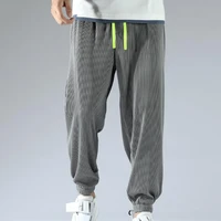 stylish men sweatpants thin loose type drawstring elastic waist deep crotch sports ninth jogger pants daily clothes