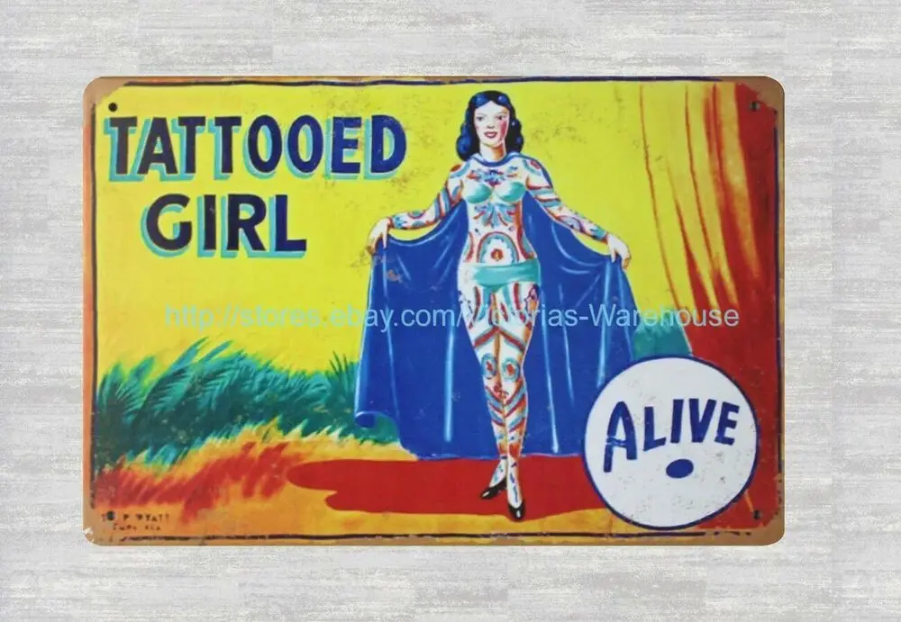 

Недорогие настенные плакаты, Татуированная девушка, живая металлическая жестяная вывеска