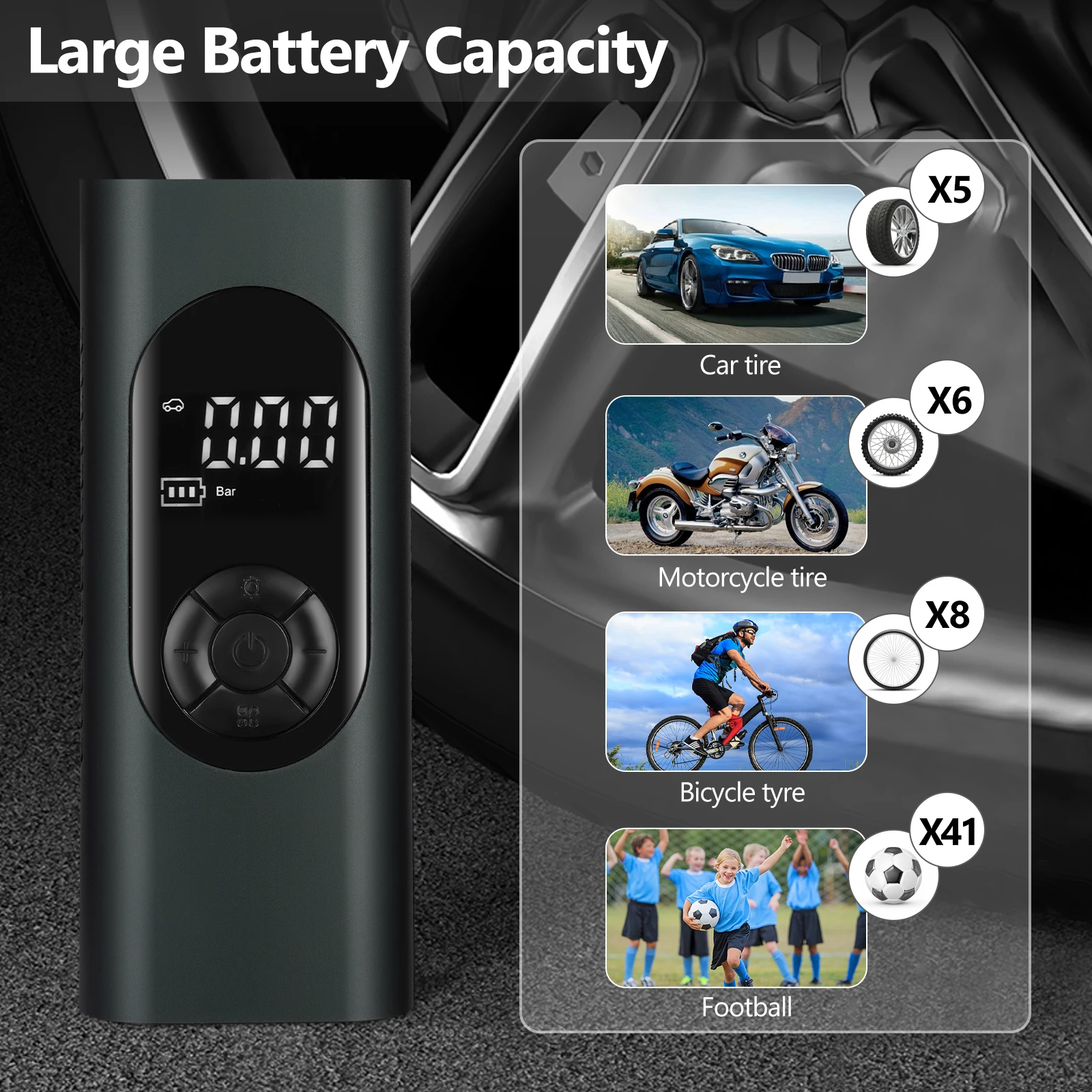 

Tyre Inflator Cordless Motocycle Tyre Inflator 150 PSI Car Pump Electric Bike Pump Handheld Mini Air Pump Compressor Auto-Off