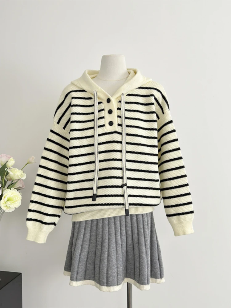 Женский пуловер в красную полоску свитер стиле Харадзюку с длинными рукавами и