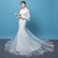 mermaid wedding dresses with train lantern sleeve wedding gowns flower embroidery applique bride dress custom made gelinlik