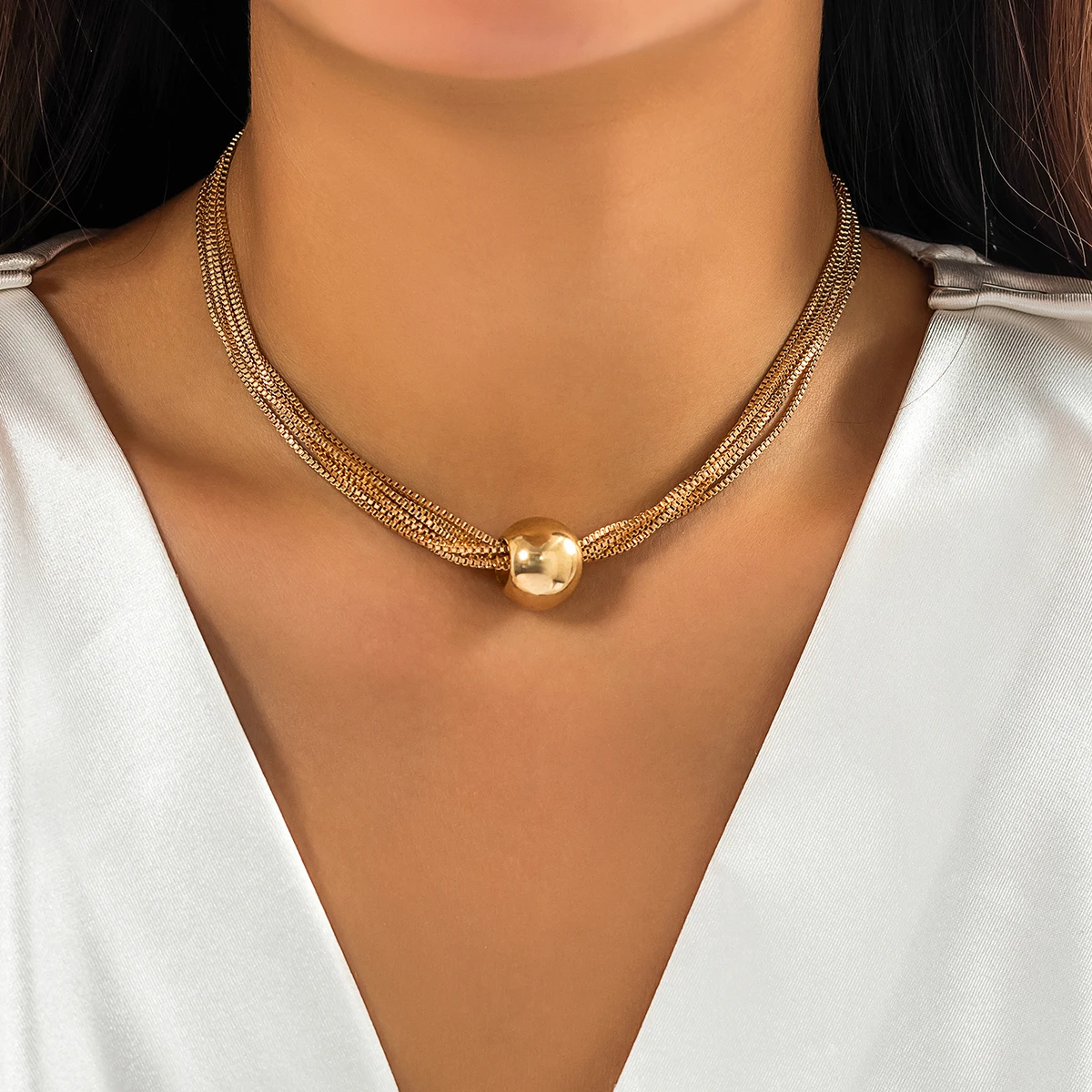 

Layered Chain with Big Ball Short Choker Necklace for Women Trendy Chunky Collar on Neck 2023 Fashion Jewelry Accessories Female