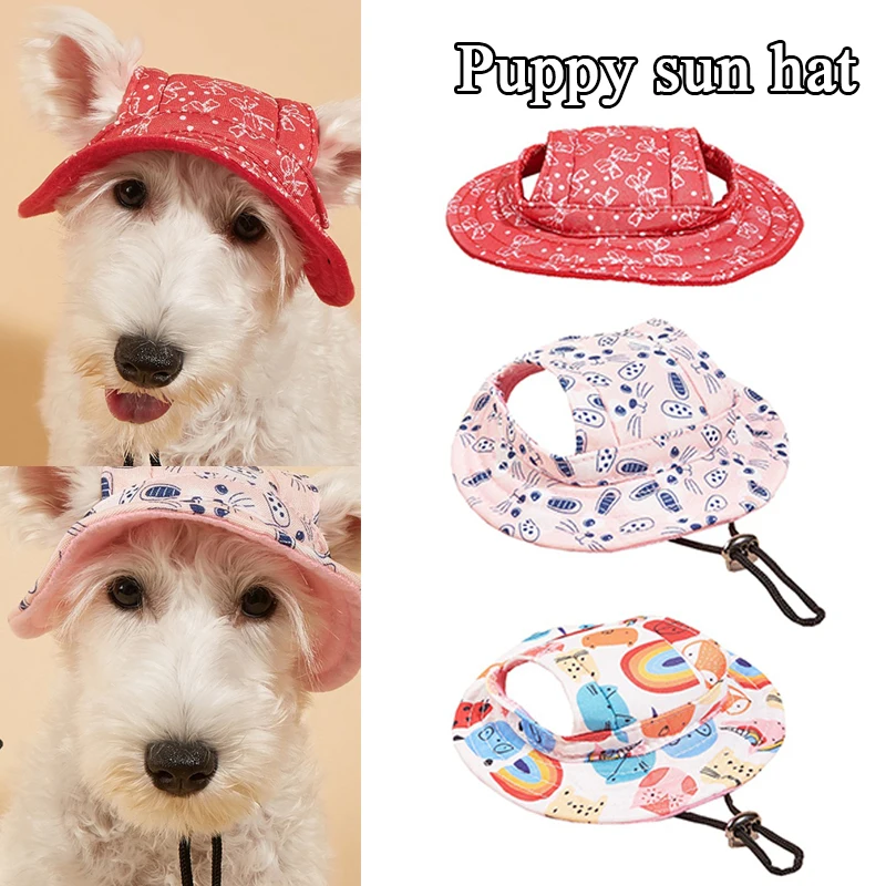 

Pets Dog Hat Round Brim Dogs Cap With Ear Holes For Puppy Pet Grooming Dress Up Hat Outdoor Porous Sun Cap Bonnet Visor