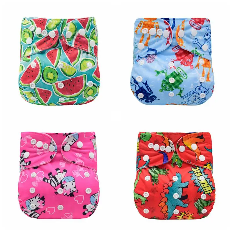 

[4pcs/set] Color Washable Eco-Friendly Cloth Diaper Cover Adjustable Nappy Reusable Cloth Diapers Cloth Nappy Fit 3-15kg Baby