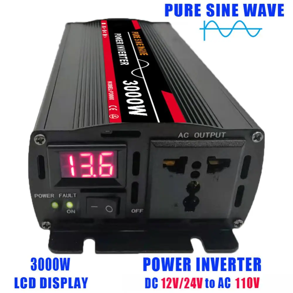 

3000W Pure Sine Wave Power Inverter DC 12v 24v To AC 220V For Solar /Home/Outdoor/car Voltage 50/60HZ Converter With LED Display