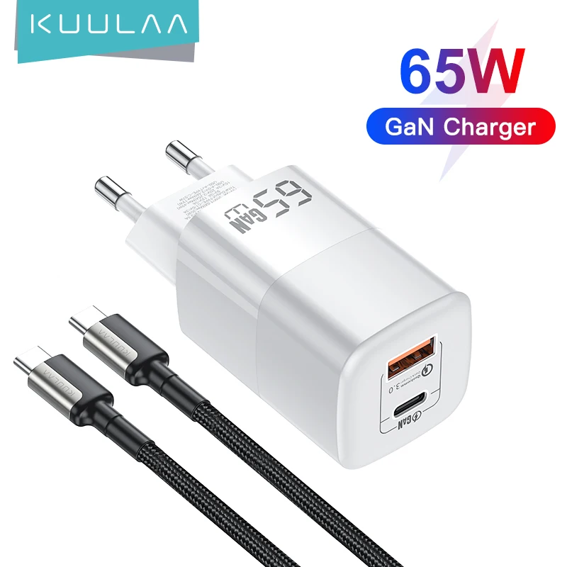 

KUULAA 65W GaN Charger Quick Charge 4.0 3.0 Type C PD USB Charger for iPhone 14 13 12 Pro Max Fast Charger For Laptop PD Charger