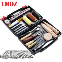 LMDZ 50 Pcs Leather Working Tools Prong Punch Edge Beveler Wax Ropes Needles for Stitching Punching Cutting Sewing Leather Craft
