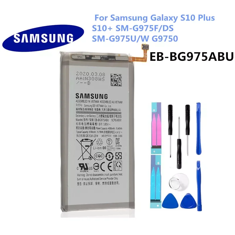 

Original For Samsung Galaxy S10 Plus Battery S10+ SM-G9750 EB-BG975ABU 4100mAh Mobile Phone Batteria Akku Fast shipping+tloos