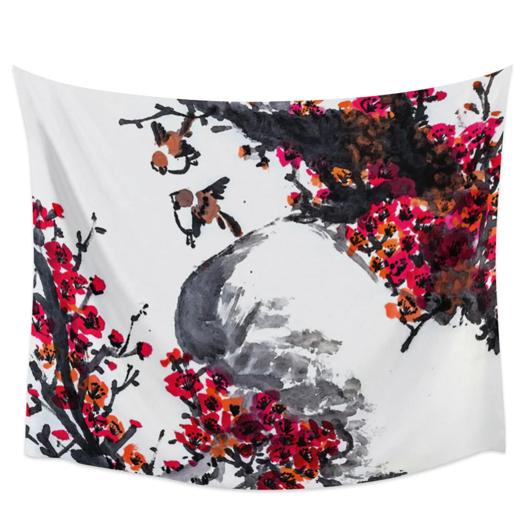 

Ink Painting Sparrow Plum Blossom Hippie Tapestry Fabric Wall Hanging Beach Room Decor Cloth Carpet Yoga Mats Sheet Sofa Blanket