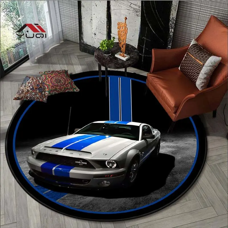 

Mustang Car Pattern Flannel Anti-Slip Round Rug for Bedroom Round Carpets for Living Room Washroom Floor Mat 5 Sizes
